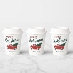Red truck Christmas tree personalize   Paper Cups