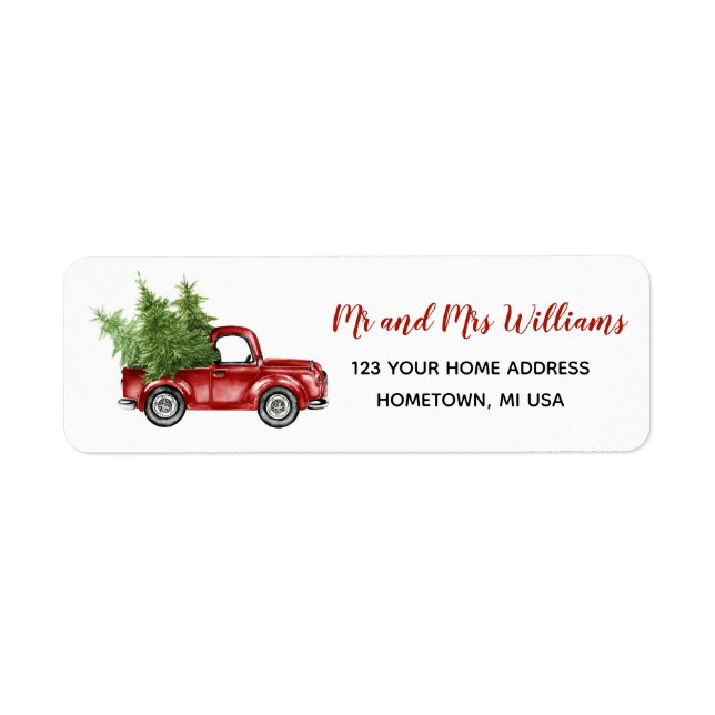 Red Truck Christmas Tree Return Address Label (Front)