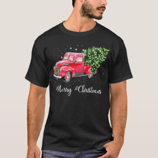 Red Truck Christmas Tree Vintage Red Pickup Truck T-Shirt