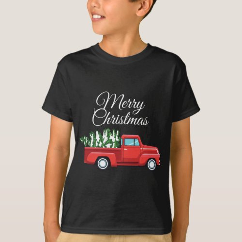 Red Truck Christmas Tree Vintage Wagon Merry Xmas  T_Shirt