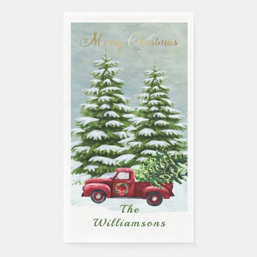 Red Truck Christmas Trees Vintage   Beverage Coast Paper Guest Towels