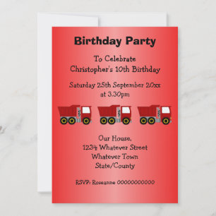 Red Truck Design Boy's Birthday Party Invitation