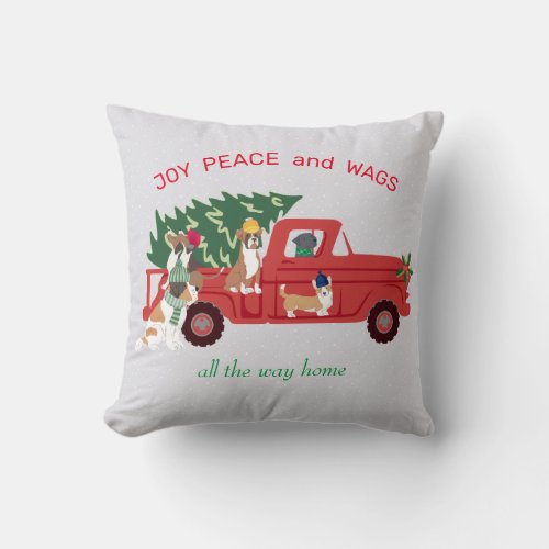 Red Truck Dogs Riding Holiday Tree Christmas Home Throw Pillow