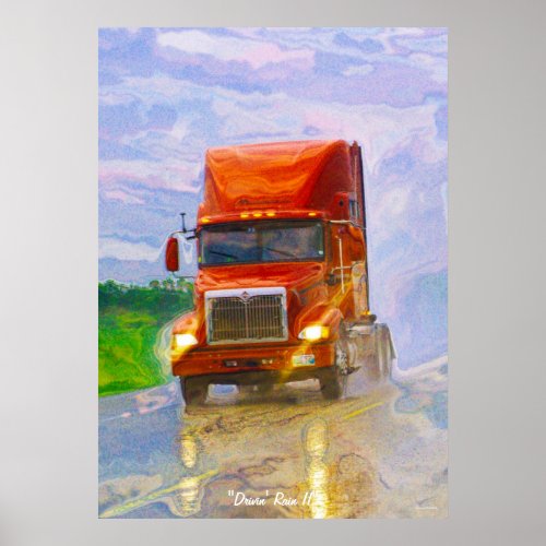Red Truck Driving in the Rain Art Portait Poster 4