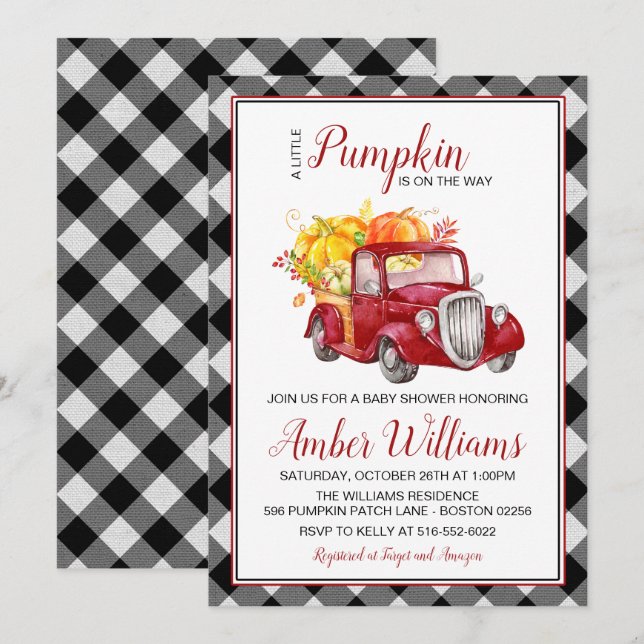 Red Truck Fall Pumpkin Baby Shower Invitation (Front/Back)