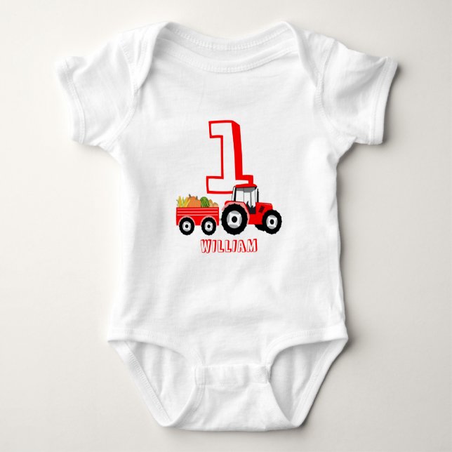 Red Truck Farm Produce Birthday Boy Baby Bodysuit (Front)