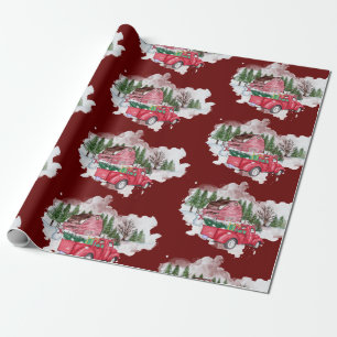 Red Truck Farmhouse Christmas Wrapping Paper