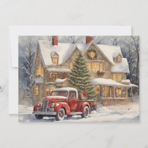 Red Truck Farmhouse Snow Winter Merry Christmas Holiday Card