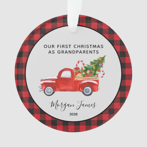 Red Truck First Christmas as Grandparents Photo C Ornament