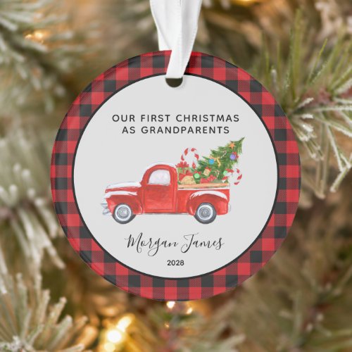 Red Truck First Christmas as Grandparents Photo  Ornament