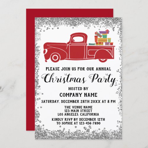 Red Truck Gifts Company Christmas Party Silver Invitation