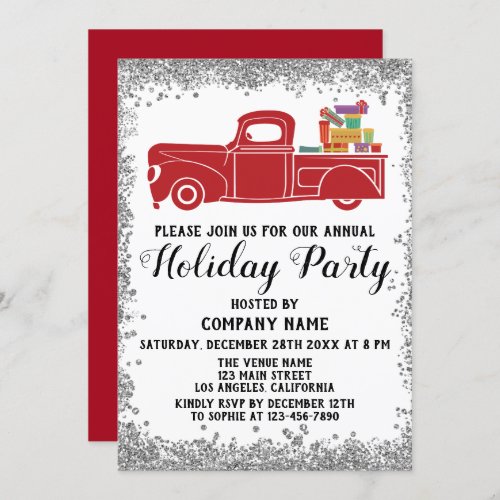 Red Truck Gifts Xmas Company Holiday Party Silver Invitation