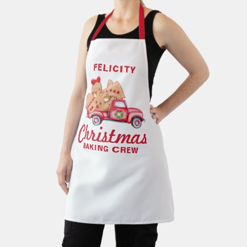 Red Truck Gingerbread Cookie Christmas Baking Crew Apron