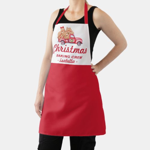 Red Truck Gingerbread Cookie Christmas Baking Crew Apron