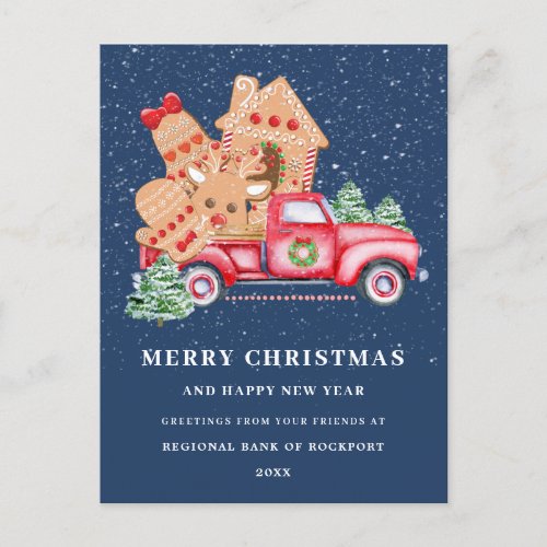 Red Truck Gingerbread Cookie Corporate Christmas Postcard