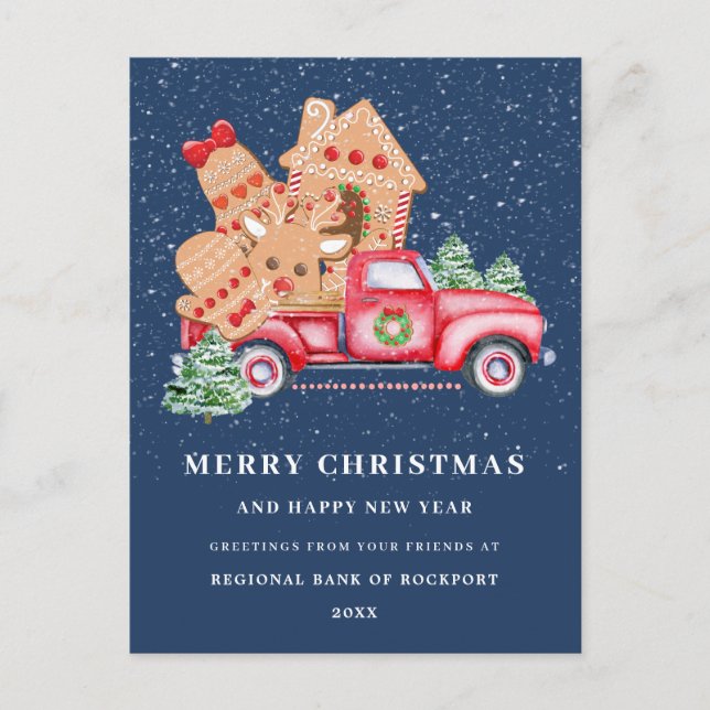 Red Truck Gingerbread Cookie Corporate Christmas Postcard (Front)