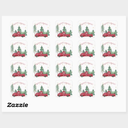 Red Truck Gnome Home Tree Farm Christmas Address Square Sticker | Zazzle