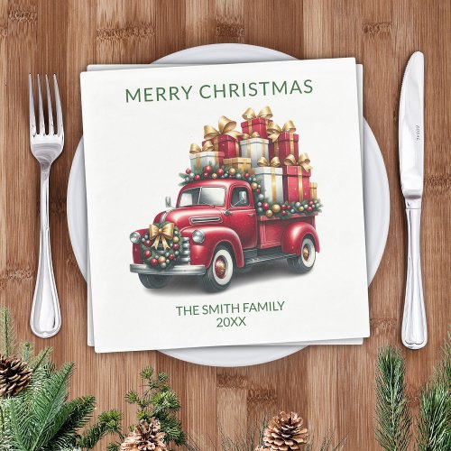 Red Truck Green Font Presents Party Napkins