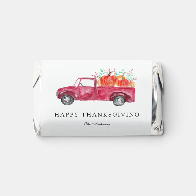 Red Truck Happy Thanksgiving Fall Pumpkin Harvest  Hershey's Miniatures (Front)