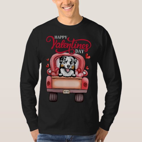 Red Truck Happy Valentines Day Australian Shepherd T_Shirt