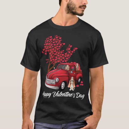 Red Truck Happy Valentines Day Basset Hound dog he T_Shirt