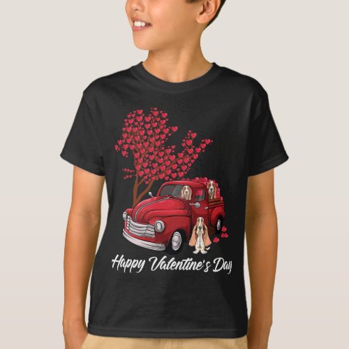 Red Truck Happy Valentines Day Basset Hound dog he T_Shirt