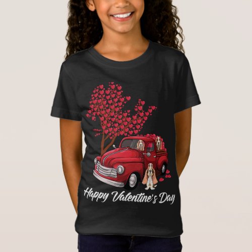 Red Truck Happy Valentines Day Basset Hound dog he T_Shirt