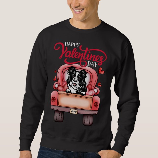 Red Truck Happy Valentines Day Border Collie dog h Sweatshirt (Front)