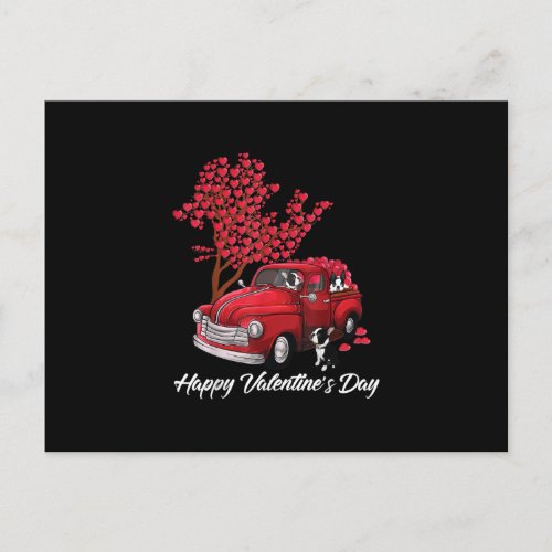 Red Truck Happy Valentines Day Boston Terrier Dog Announcement Postcard