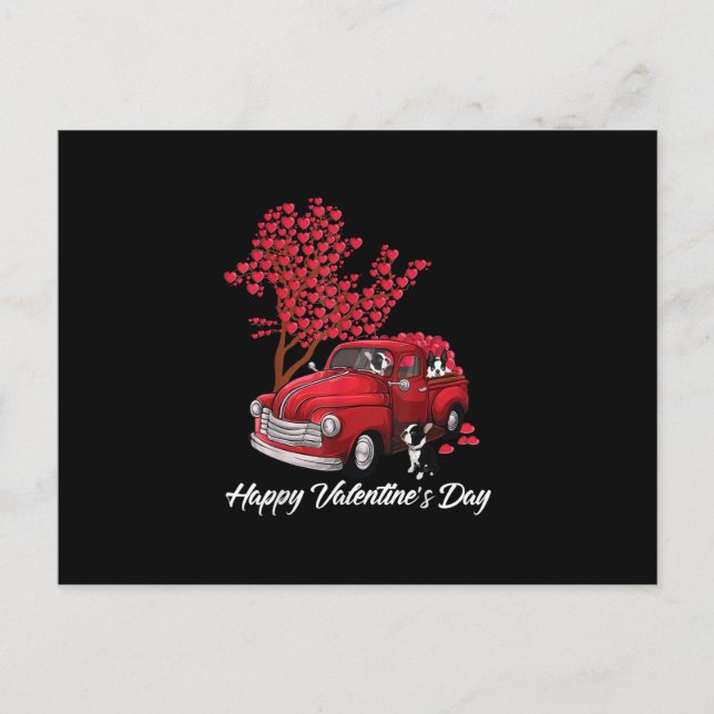 Red Truck Happy Valentines Day Boston Terrier Dog Announcement Postcard (Front)