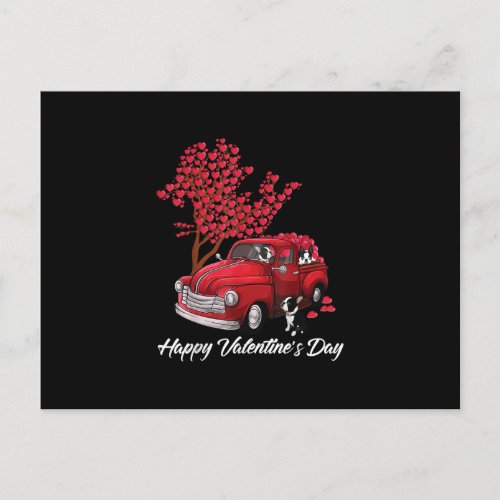 Red Truck Happy Valentines Day Boston Terrier Dog Postcard