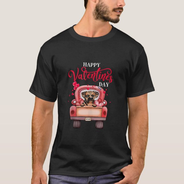 Red Truck Happy Valentines Day Boxer Dog Hearts Ta T-Shirt (Front)