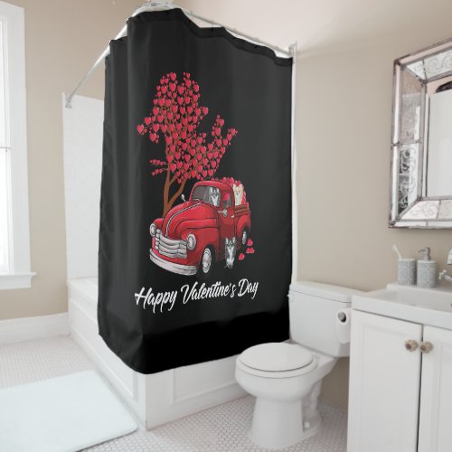 Red Truck Happy Valentines Day Chihuahua dog heart Shower Curtain