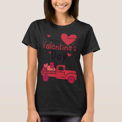 Red Truck Happy Valentines Day Couple Matching T_Shirt