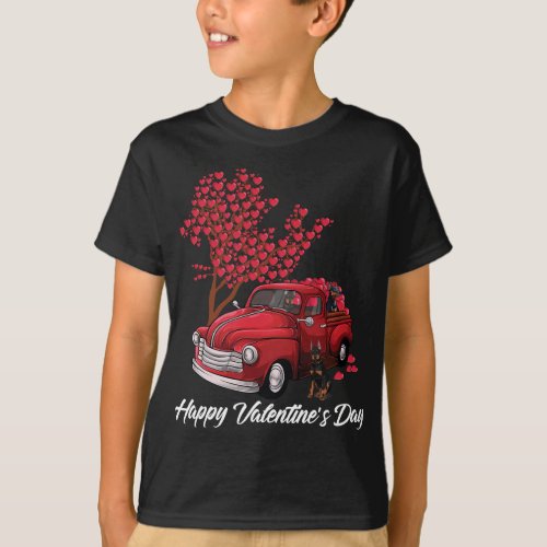 Red Truck Happy Valentines Day Dobermann dog heart T_Shirt