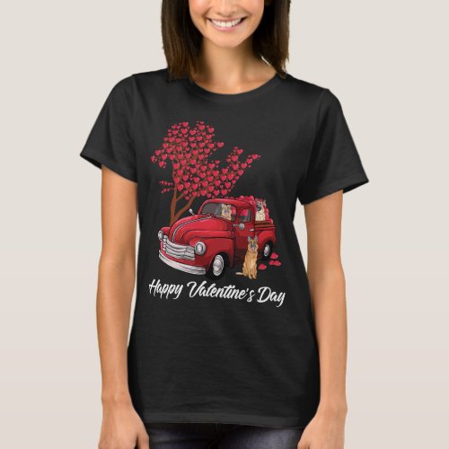 Red Truck Happy Valentines Day German Shepherd dog T_Shirt