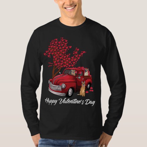 Red Truck Happy Valentines Day German Shepherd dog T_Shirt