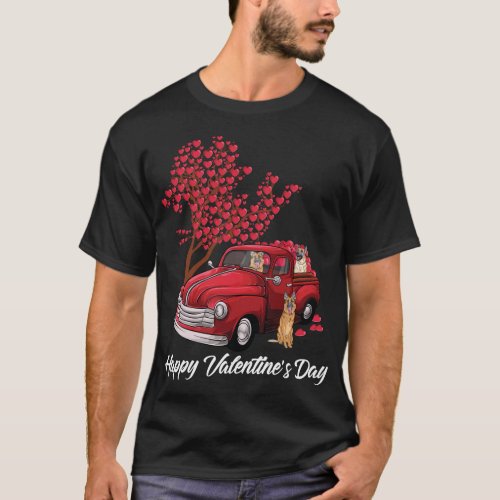 Red Truck Happy Valentines Day German Shepherd dog T_Shirt