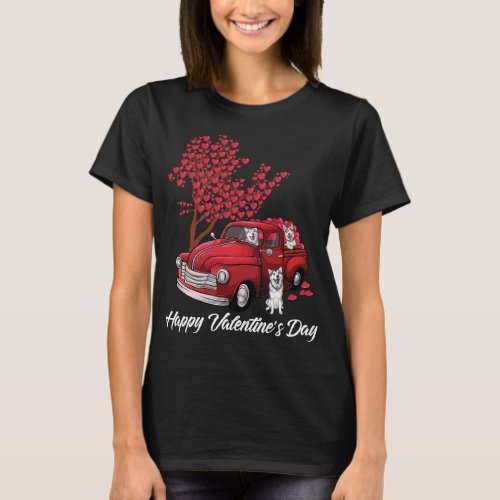 Red Truck Happy Valentines Day husky dog lover hea T_Shirt