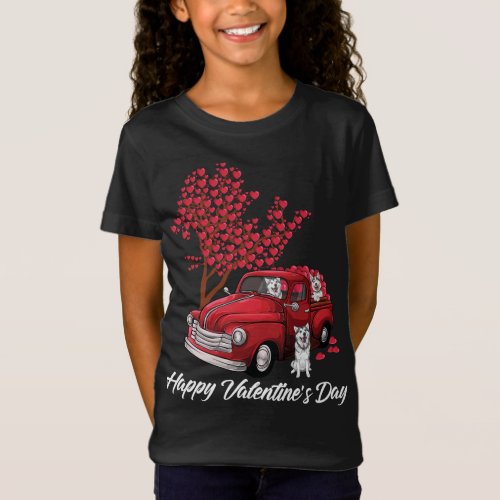 Red Truck Happy Valentines Day husky dog lover hea T_Shirt