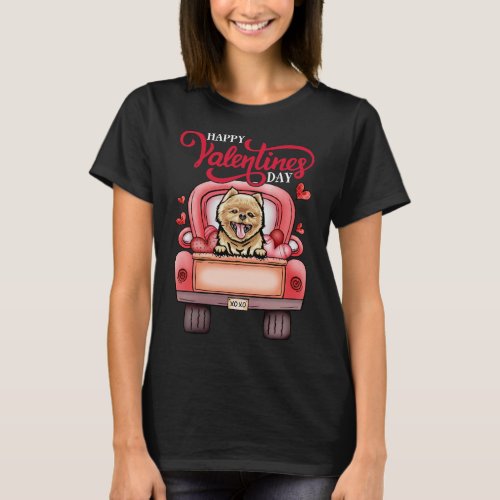 Red Truck Happy Valentines Day Pomeranian Dog Hear T_Shirt