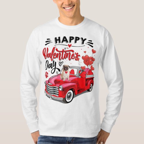 Red Truck Happy Valentines Day Pub Dog Hearts T_Shirt