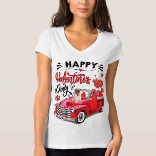 Red Truck Happy Valentines Day Pub Dog Hearts T_Shirt