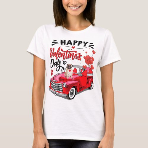 Red Truck Happy Valentines Day Pub Dog Hearts T_Shirt