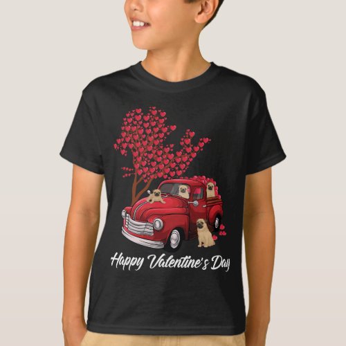 Red Truck Happy Valentines Day Pug dog lover heart T_Shirt