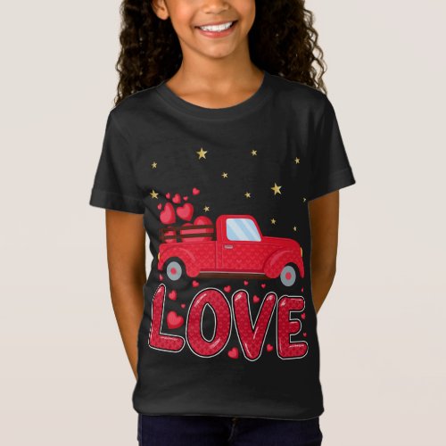 Red Truck Hearts Love Valentines Day T_Shirt