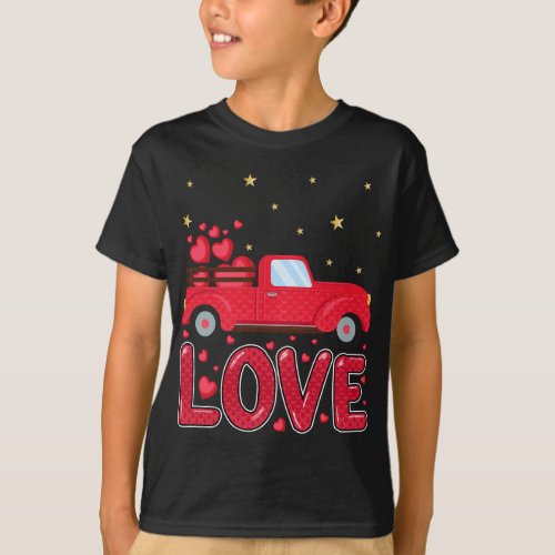 Red Truck Hearts Love Valentines Day T_Shirt