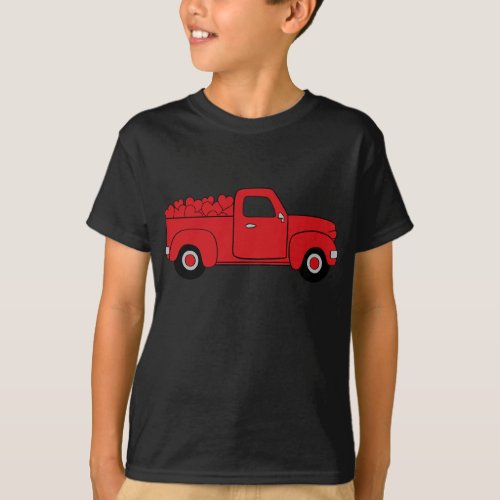 Red Truck Hearts Valentines Day Pickup Matching Co T_Shirt