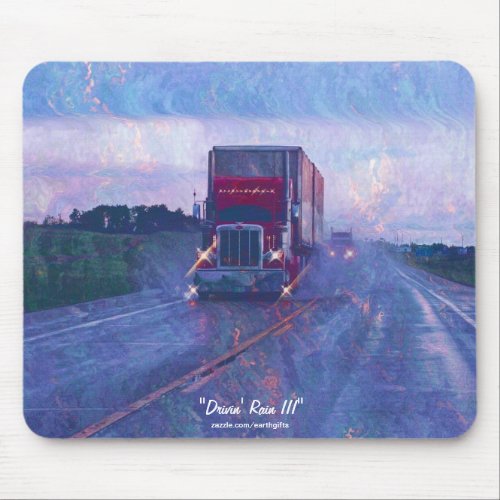 Red Truck Highway Driving in the Rain Art Mousepad