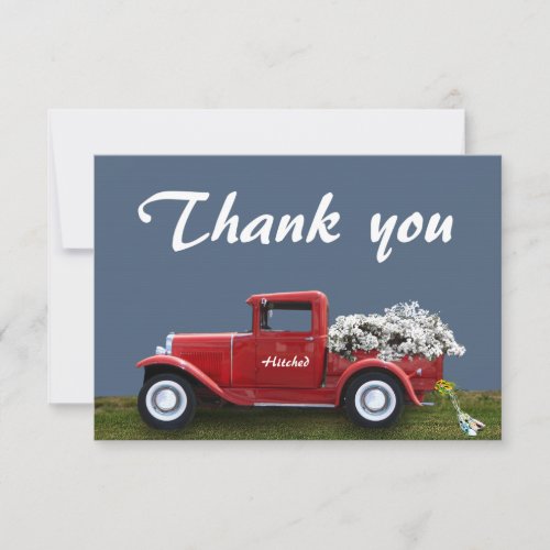 Red Truck Hitched Thank You wedding card